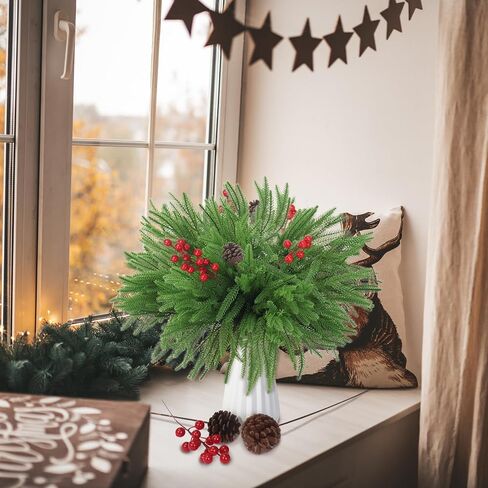 EverPetal 12 Pcs Artificial Pine Branches Christmas Greenery Stems, 18 Inch Norfolk Pine Stems Christmas Tree Branches for Vase DIY Crafts Garland Wreath Xmas Indoor Outdoor Home Office Party Decor in Saudi Arabia