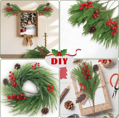 EverPetal 12 Pcs Artificial Pine Branches Christmas Greenery Stems, 18 Inch Norfolk Pine Stems Christmas Tree Branches for Vase DIY Crafts Garland Wreath Xmas Indoor Outdoor Home Office Party Decor in Saudi Arabia