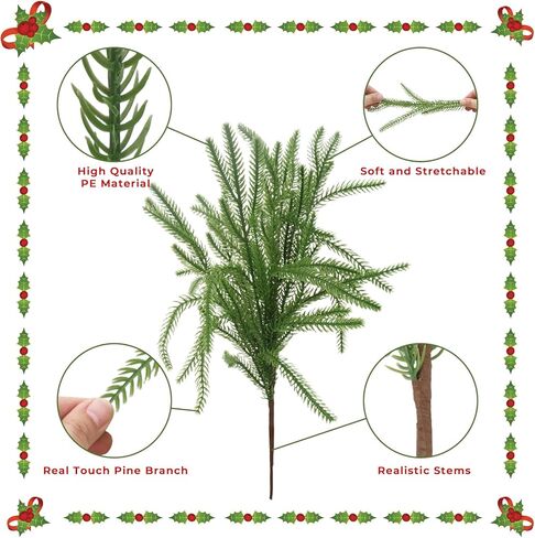 EverPetal 12 Pcs Artificial Pine Branches Christmas Greenery Stems, 18 Inch Norfolk Pine Stems Christmas Tree Branches for Vase DIY Crafts Garland Wreath Xmas Indoor Outdoor Home Office Party Decor in Saudi Arabia