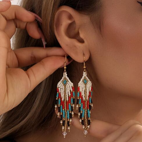 SHINUS BOHO أقراط متدلية مطرزة بشرابة للنساء، تصميم مجوهرات بوهو طويل احتفالي هدايا مجوهرات صيفية متدلية. in Kuwait