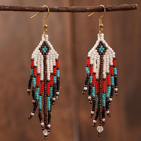 SHINUS BOHO أقراط متدلية مطرزة بشرابة للنساء، تصميم مجوهرات بوهو طويل احتفالي هدايا مجوهرات صيفية متدلية. in Kuwait