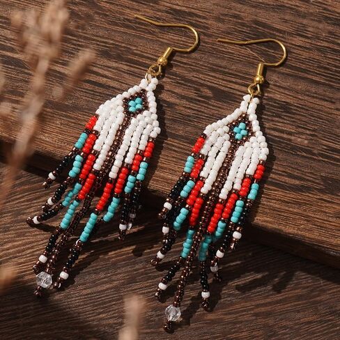 SHINUS BOHO أقراط متدلية مطرزة بشرابة للنساء، تصميم مجوهرات بوهو طويل احتفالي هدايا مجوهرات صيفية متدلية. in Kuwait