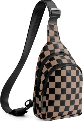 Checkered Sling Bag for Women Small Backpack Crossbody Chest Bag Fanny Packs Purses (Checkered Sling Bag - Beige) in Kuwait