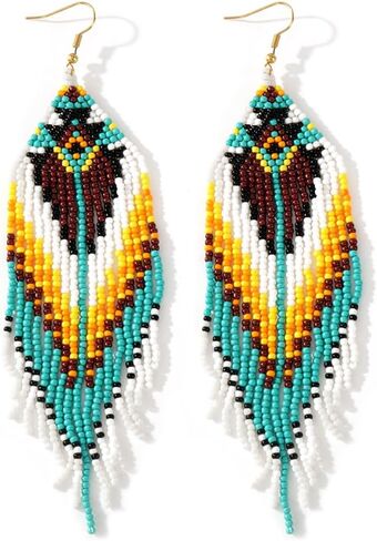 SHINUS BOHO أقراط متدلية مطرزة بشرابة للنساء، تصميم مجوهرات بوهو طويل احتفالي هدايا مجوهرات صيفية متدلية. in Kuwait