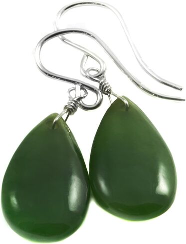 Nephrite Jade Earrings Dark Green Everyday Simple Teardrop Medium Smooth Drops in Saudi Arabia