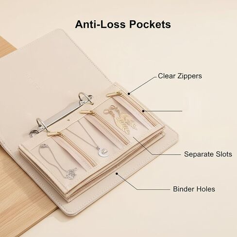 Cecijelry Travel Jewelry Organizer Case, Portable Jewelry Storage Roll Bag with 5 Clear Zipper, Tangle-Free Waterproof Jewelry Organizers for Necklaces(Beige) Earrings Rings Bracelets(Beige) in Saudi Arabia