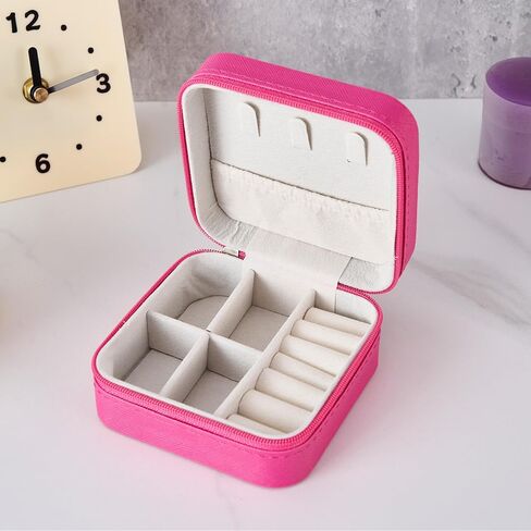 1 Pcs Travel Jewelry Box Organizer, Pink Leatherette Case with Ring Storage and Compartments in Saudi Arabia