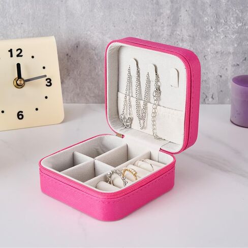 1 Pcs Travel Jewelry Box Organizer, Pink Leatherette Case with Ring Storage and Compartments in Saudi Arabia