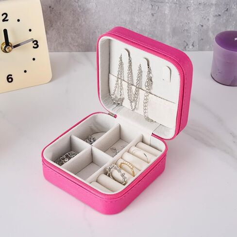 1 Pcs Travel Jewelry Box Organizer, Pink Leatherette Case with Ring Storage and Compartments in Saudi Arabia