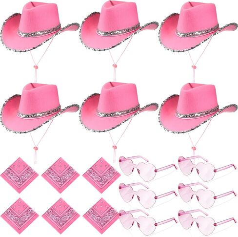 18 Pieces Cowboy Hat with Heart Sunglasses and Paisley Bandanna Set for Women Teens in Saudi Arabia