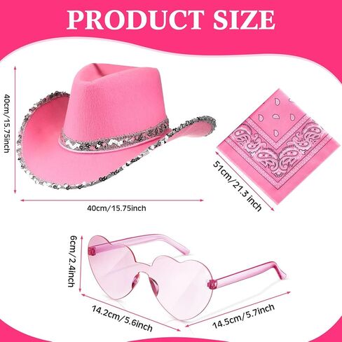 18 Pieces Cowboy Hat with Heart Sunglasses and Paisley Bandanna Set for Women Teens in Saudi Arabia
