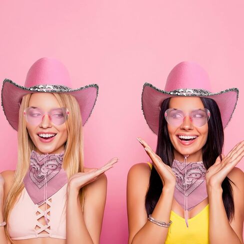 18 Pieces Cowboy Hat with Heart Sunglasses and Paisley Bandanna Set for Women Teens in Saudi Arabia