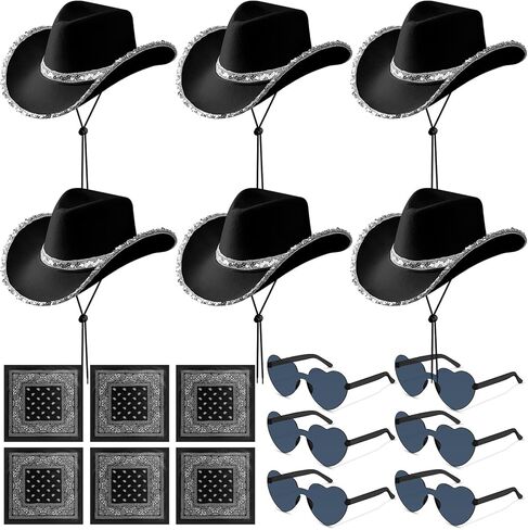 18 Pieces Cowboy Hat with Heart Sunglasses and Paisley Bandanna Set for Women Teens in Saudi Arabia