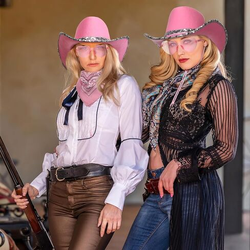 18 Pieces Cowboy Hat with Heart Sunglasses and Paisley Bandanna Set for Women Teens in Saudi Arabia
