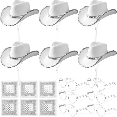 18 Pieces Cowboy Hat with Heart Sunglasses and Paisley Bandanna Set for Women Teens in Saudi Arabia