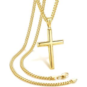 GEMAZE 18K Gold Plated Cross Necklace for Men, Cross Pendant with 4mm 316L Stainless Steel Cuban Chain for Men Boys, Mens Cross Necklaces Jewelry Gifts, 22 Inches in Saudi Arabia