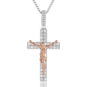 KRKC&CO Cross Necklace for Men, Stainless Steel Chain with Jesus Christ Crucifix Protection Pendant, Cubic Zirconia Jewelry Gifts for Him, 2.5mm 22+2in Link in Saudi Arabia