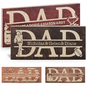 هدايا للأب من الابنة، لافتة خشبية مخصصة للأب مع أسماء الأطفال | علم الولايات المتحدة الأمريكية - 5 ألوان خشبية | هدايا خشبية مخصصة للأب والأب والأطفال لتزيين الحائط in Kuwait