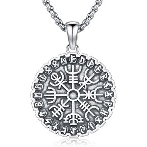 قلادة Lfkk فايكنغ للرجال 925 من الفضة الإسترليني نورس الأساطير تاليسمان مجوهرات هدايا مع سلسلة رولو 22 بوصة + 2 بوصة in Kuwait