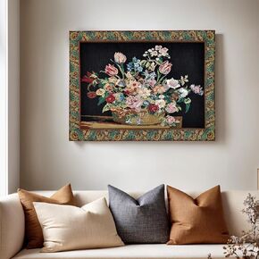 AureoMadis Vintage Woven Tapestry Wall Hanging - Victorian Style Floral Bouquet Jacquard Art, Classic Still Life Flower Basket Decor for Living Room, 36.5 x 28 Inch in Saudi Arabia