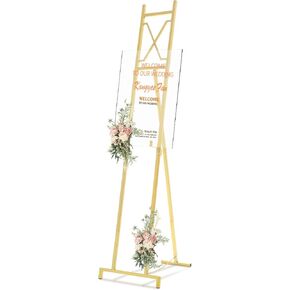 Feifeiya 1 Pack Gold Easel Stand for Sign, 53'' H Metal Display Easel Heavy Duty Large Poster Stand for Art Painting Wedding Display Home Poster Photo Mirror, with Chain Support Structure in Saudi Arabia