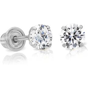 Art and Molly 10K Gold Round CZ Stud Earrings, Screw Back, Solitaire Cubic Zirconia Solid 10-karat Gold in Saudi Arabia