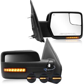 Towing Mirror for Ford F150 - Replacement fit for 2004-2014 Ford F-150 Pickup Truck with Power Adjusted Glass Heated LED Turn Signal Light Puddle Lamp Tow Mirror Pair in Kuwait