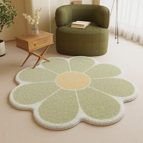 TEMBR Green Flower Shaped Rug,Cute Round Rug for Bedroom Living Room, Fluffy Circular Rug Washable Nursery Rug for Kids Room Nonslip Indoor Floor Mat for Entryway-47.2" Round in Saudi Arabia
