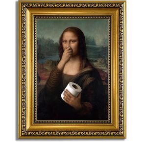 YD&YZY Gold Framed Bathroom Wall Art Mona Lisa Humor Amusing Toilet Art Pinching Nose Wall Decor Funny Vintage Painting Picture Print Whimsical Bathroom Restroom 8x10 inch Small Framed in Saudi Arabia