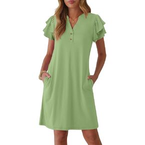 فستان صيفي نسائي من ANRABESS فساتين قصيرة غير رسمية مكشكشة وأكمام قصيرة وفتحة رقبة على شكل V وأزرار للأسفل 2026 ملابس لقضاء العطلات على الشاطئ in Kuwait