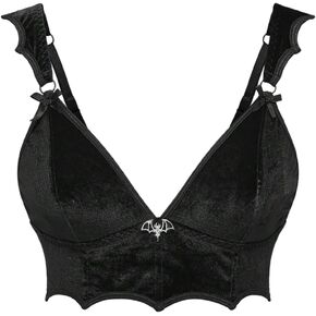 Milumia Women's Y2k Goth Velvet Bralettes Bowknot Deep V Neck Wireless Plunge Bra in Saudi Arabia