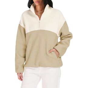 TAQCUX Womens Colorblock Fleece Jacket Half Zip Mockneck Sherpa Pullover Hiking Outdoor Sweatshirts with Pockets in Kuwait