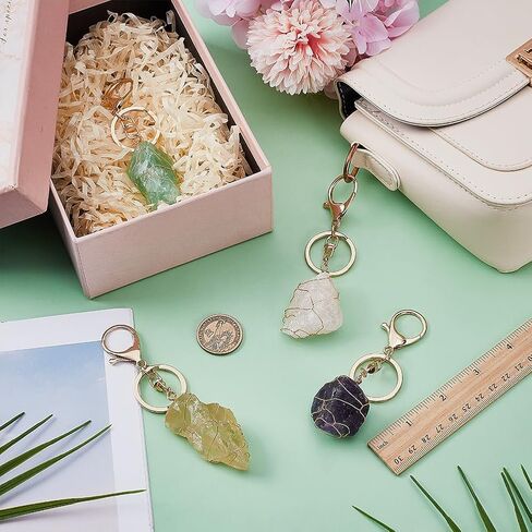 FINGERINSPIRE 4Pcs Natural Quartz Crystal Stone Keychain,4 Styles Wire Wrapped Irregular Rough Gemstone Amethyst Rose Quartz Fluorite Citrine Crystal Stone Keychain with Alloy Rings for Women Men Gift in Saudi Arabia