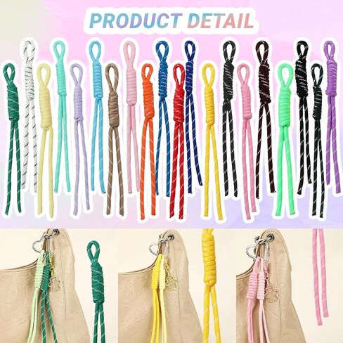 20 Pack Colorful Paracord Keychains - Handwoven Nylon Rope Keychain with Colorful Paracord, Braided Cord Rope Bag Charm, Womem Bead Letter Bag Charm Carabiner Knot Lanyard Keyring for Handbag Purse in Saudi Arabia