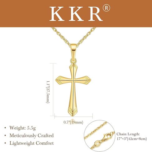 KKR الصليب قلادة للنساء 14K الذهب الصليب القلائد للنساء الذهب الصلبان سلسلة قلادة قلادة للمرأة مع أنماط على شكل حرف V العصرية الصلبان القلائد للمرأة in Kuwait