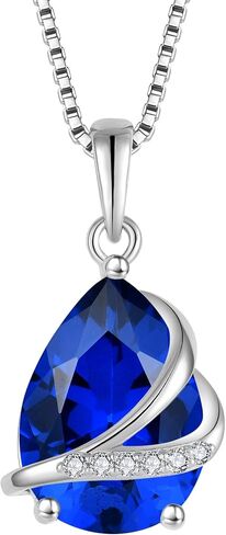 Rocayi Birthstone Necklace for Women 925 Sterling Silver Teardrop Pendant Necklace Christmas Birthday Mother's Day Jewelry Gifts for Wife Mother Her in Saudi Arabia