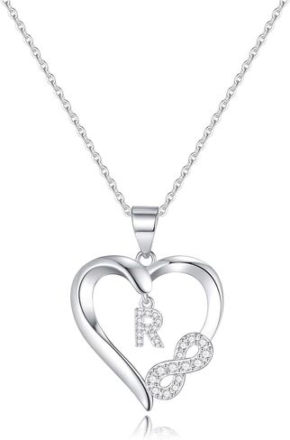 Valentine's Day Gifts for Women - Heart Initial Sterling Silver Necklace with Cubic Zirconia Heart Pendant, Elegant Jewelry Gift for Mom Wife Girlfriend, Perfect Birthday Present in Gift Box in Saudi Arabia