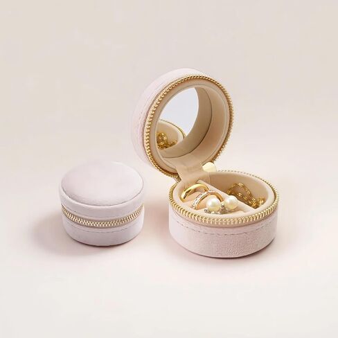 RSNREP Travel Ring Box with Mirror, Velvet Lined Jewelry Organizer for Women - Mini Portable Case for Engagement, Wedding Band, Earrings,Necklaces | Bridesmaid Proposal Gift (Pink) in Saudi Arabia