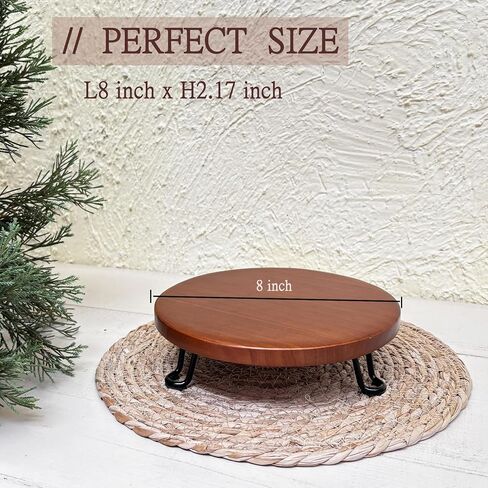 Banrinly 8 Inch Round Wood Riser with Metal Legs - Decorative Pedestal Tray Stand for Countertop Organizer - Farmhouse Boho Style Display Stand for Kitchen, Bathroom, Coffee Bar in Saudi Arabia