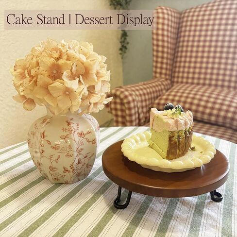 Banrinly 8 Inch Round Wood Riser with Metal Legs - Decorative Pedestal Tray Stand for Countertop Organizer - Farmhouse Boho Style Display Stand for Kitchen, Bathroom, Coffee Bar in Saudi Arabia