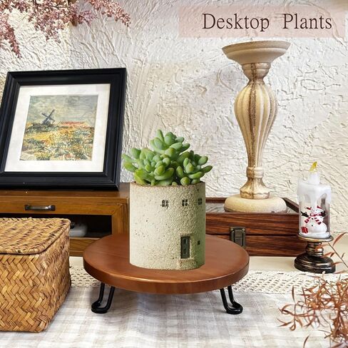 Banrinly 8 Inch Round Wood Riser with Metal Legs - Decorative Pedestal Tray Stand for Countertop Organizer - Farmhouse Boho Style Display Stand for Kitchen, Bathroom, Coffee Bar in Saudi Arabia