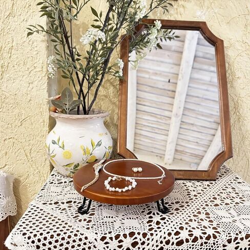 Banrinly 8 Inch Round Wood Riser with Metal Legs - Decorative Pedestal Tray Stand for Countertop Organizer - Farmhouse Boho Style Display Stand for Kitchen, Bathroom, Coffee Bar in Saudi Arabia