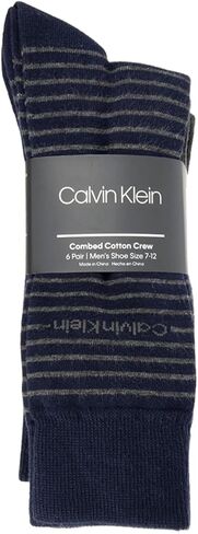 جورب رجالي من Calvin Klein مصنوع من القطن الممشط ذو مقدمة ناعمة مقاس القوس: 6-12 (6 أزواج) (رمادي - كحلي - كحلي مع نقاط رمادية - شريط رمادي كحلي) in Kuwait