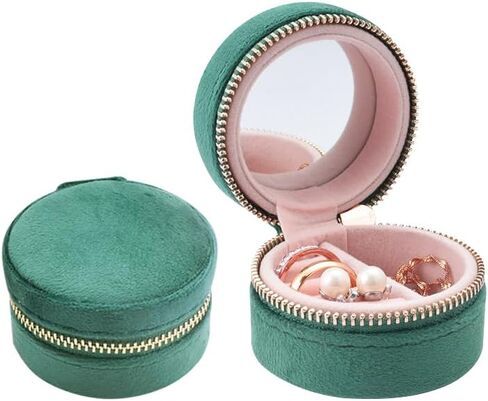 RSNREP Travel Ring Box with Mirror, Velvet Lined Jewelry Organizer for Women - Mini Portable Case for Engagement, Wedding Band, Earrings,Necklaces | Bridesmaid Proposal Gift (Pink) in Saudi Arabia