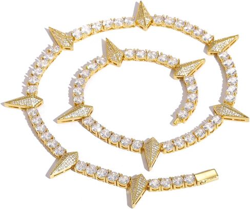 Iced Out Chains for Men Women - 18k Gold and Silver Plating 4mm 5mm Single Row Zircon - Hip Hop Tennis Chain- Wolf Teeth Tennis Chain - Hip Hop Necklace Rapper Jewelry in Saudi Arabia