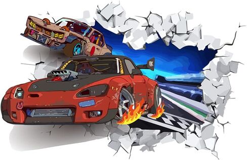 SUPERDANT 3D Cool Racing Car Wall Decal Colorful Track Racing Vinyl Wall Stickers Removable Peel and Stick Art for Children's Room Kids Room Playroom Livingroom Bedroom Decor Nursery Decoration in Saudi Arabia