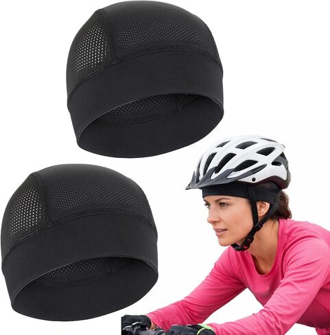 Tucnoeu 2 Pack Summer Skull Cap Helmet Liner, Breathable Mesh Skull Cap, Breathable Cooling Running Beanie, Sports Helmet Liner for Men Women Black in Saudi Arabia