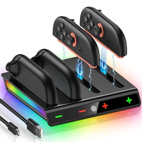 Switch 2 Organizer Station & Charging Dock Station, 4-in-1 Switch 2 Joycons Charger for Nintendo (2025) with Storage Base, 20 Game Card Slots, Indicators & Charging Sync USB Ports in Saudi Arabia