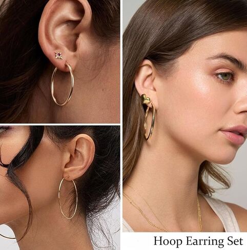 24 Pairs Women Chunky Gold Hoop Earrings Set, Hypoallergenic Fashion Personality Hoop Earrings Set, Various Small Twist Hoop Jewelry for Gift in Saudi Arabia