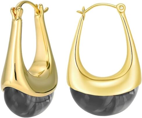 SweYone 14k Gold Plated Amber Resin Hoop Earrings for Women Trendy, Hypoallergenic Chunky Gold Earrings Jewelry Gifts for Sensitive Earlobes, Gifts for Her in Saudi Arabia